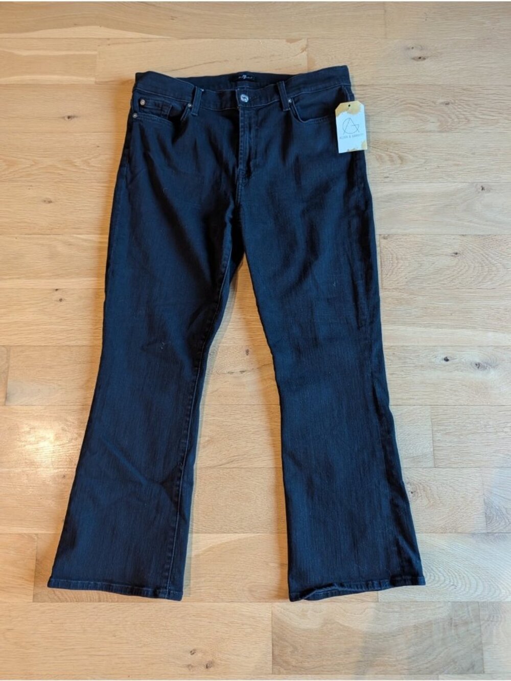 7 For All Mankind Black Stretch Flare Jeans, Size 32